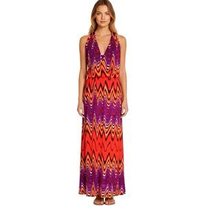 Bisou Bisou Dress Sz 12 Maxi Halter Chevron Bohemian Boho Retro Hipster Festival